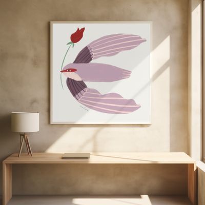 Whimsical Bird with Rose