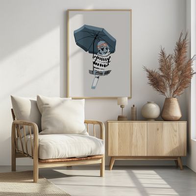 Stylish Budgie Under Umbrella