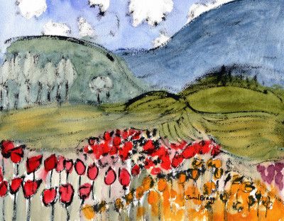 Abstract Landscape With Fields of Flowers and Hills