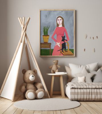 Cat Lady with Black Cat