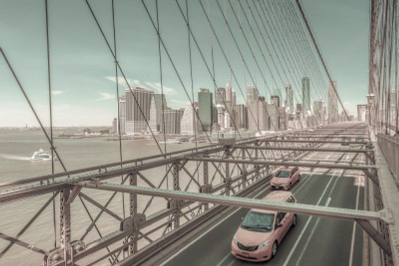 Brooklyn Bridge View with traffic | urban vintage style