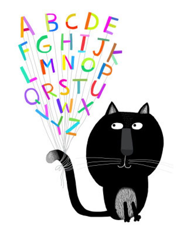 Cute Black Cat with Alphabet Letters by Carla Daly