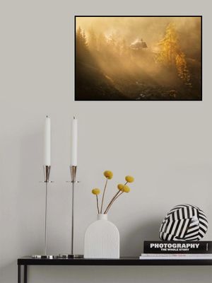 Alpine church in the morning fog