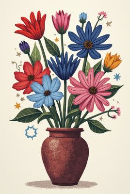 Potted Florals Red Flowers