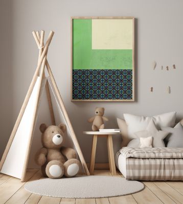 Pastel green and nyonya pattern collage