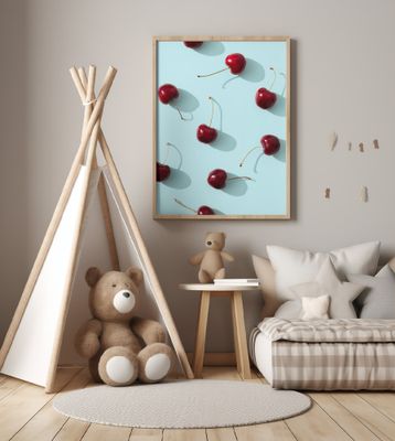 Cherries on turquoise background