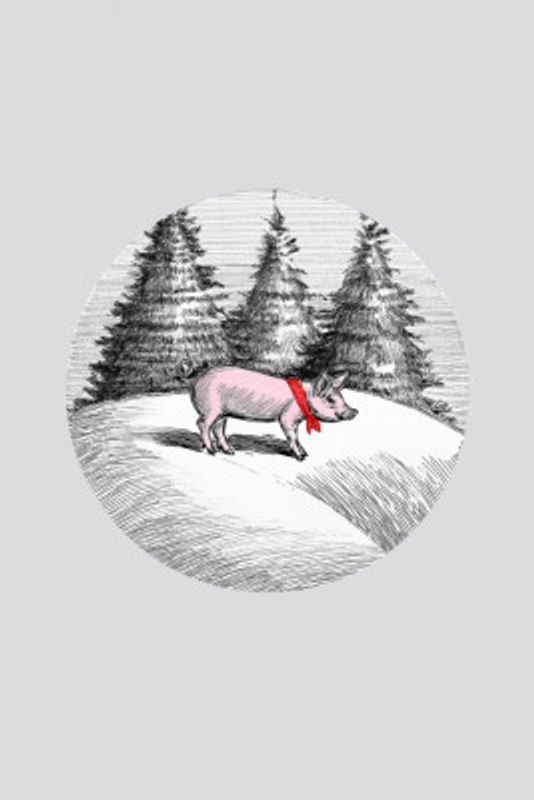 Winter Scenes: Holiday Pink Pig With Red Neck Bow Tie 1