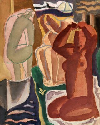 Two Bathing Women and a Bridge Figure 4x5 Clean