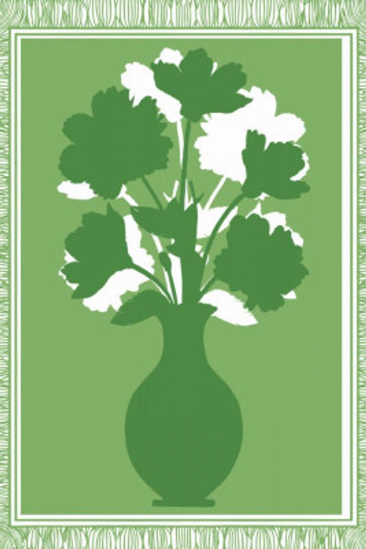 Green Vase with Silhouetted Flowers
