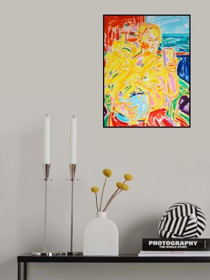 Selfie with a Vase of Yellow Flowers, self portrait,Tamara Jare,  oil on canvas, 2024