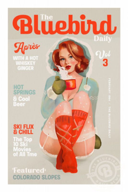 The Bluebird Daily Vintage Pin Up Ski Art