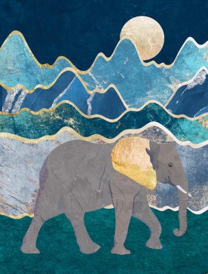 Metallic Elephant in the Moonlit Mountains