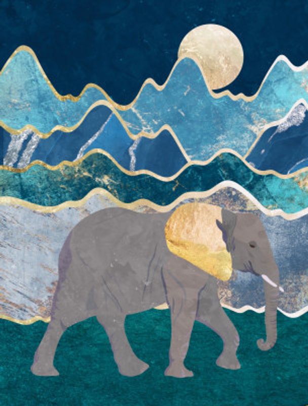 Metallic Elephant in the Moonlit Mountains