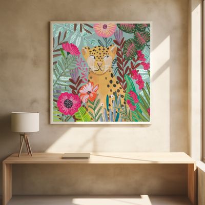 Leopard in floral jungle