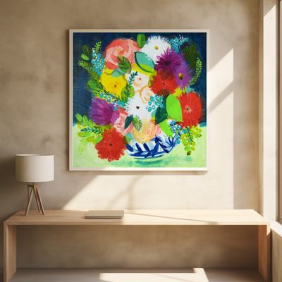 Summer Bouquet With Blue and White Vase III