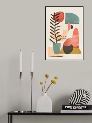 Geometric Shapes And A Stylized Plant,