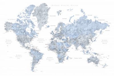 Blue world map in Spanish