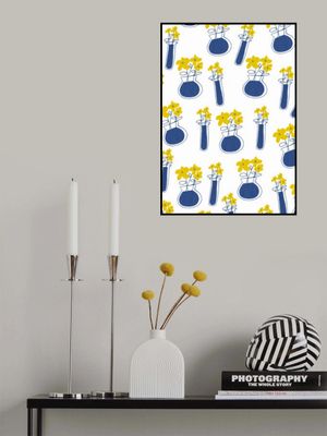 Blue Vases With Minimalist Yellow Flowers