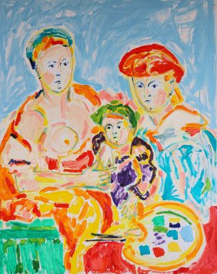 Triple Self Portrait after Johann Kupezky : The Artist with his Wife and Son, Tanmara Jare,  oil on canvas, 2023