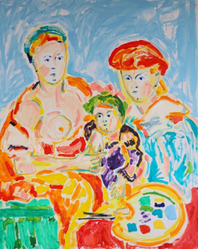 Triple Self Portrait after Johann Kupezky : The Artist with his Wife and Son, Tanmara Jare,  oil on canvas, 2023