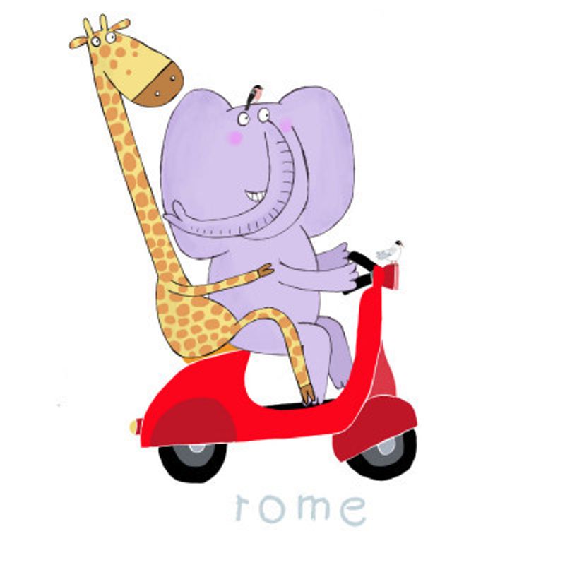 Giraffe and Elephant Travel through the Streets of Rome on a Vespa