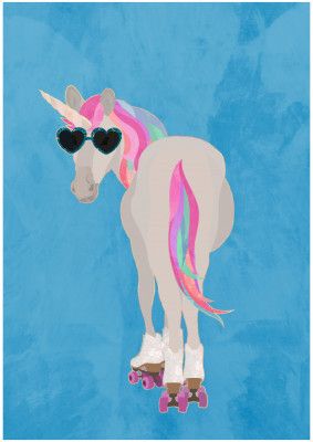 Unicorn rollerskating blue