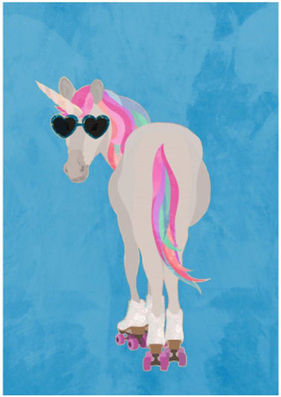 Unicorn rollerskating blue