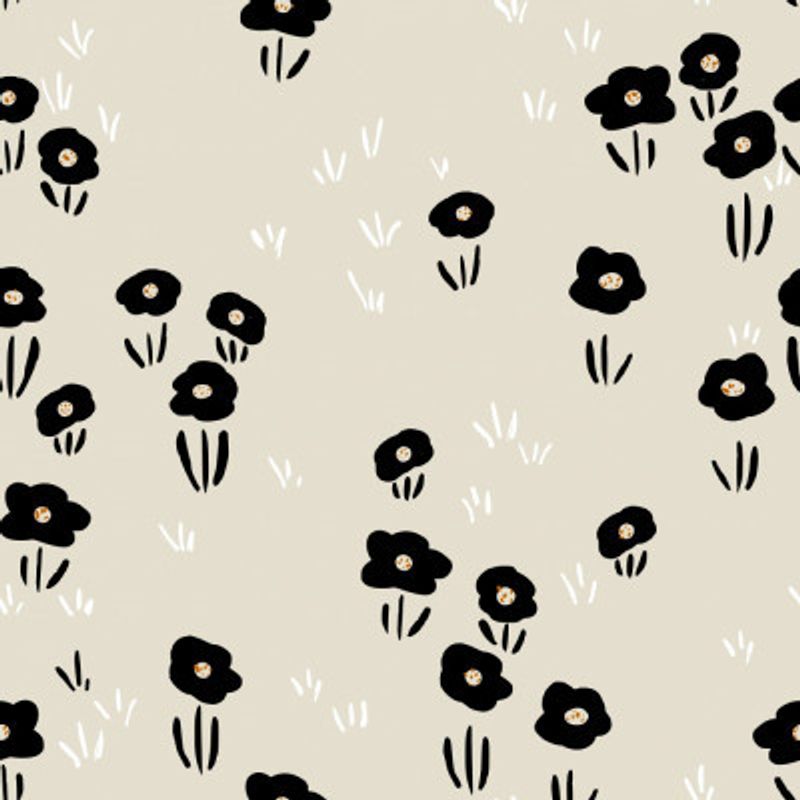 Minimalistic Wildflower black and white pattern
