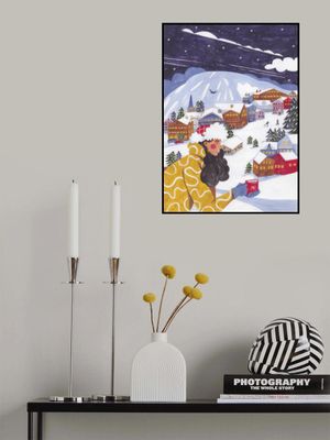 Winter Scene woman with coffee Christmas