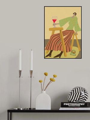 Just one glass.  Lady drinking wine