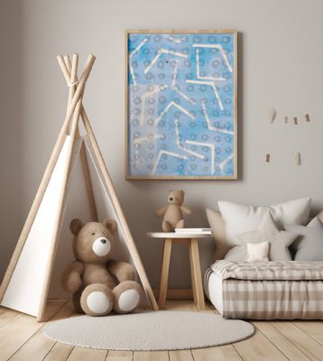 Contemporary Abstract  In White and Blue