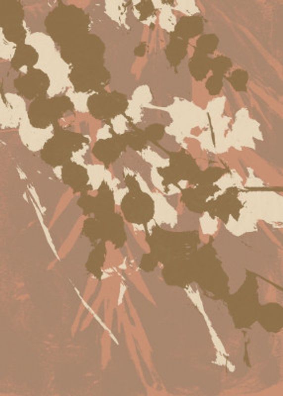 Abstract Botanical. Florals in gold, white, light terra.