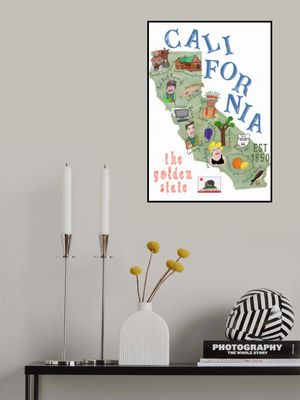 Illustrated Map of California with State Icons by Carla Daly