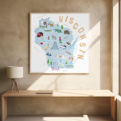 Wisconsin State Illustrated by Map Artist Carla Daly