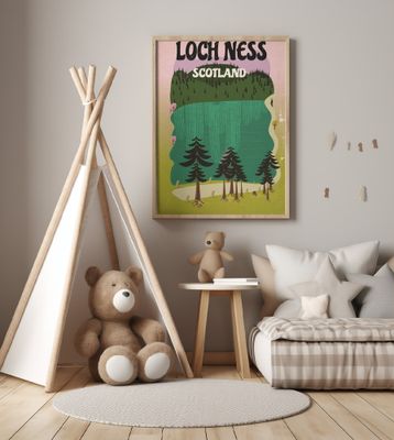 Loch Ness Scotland Vintage Travel Poster