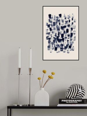 000 Abstract   Navy Rain On Cream 24x36
