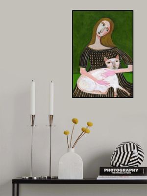 vintage lady with white cat