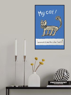 My Cat! Artist’s Point of View. Childlike Cat Drawing – Playful Whimsical Feline Art for Home or Gift Interior