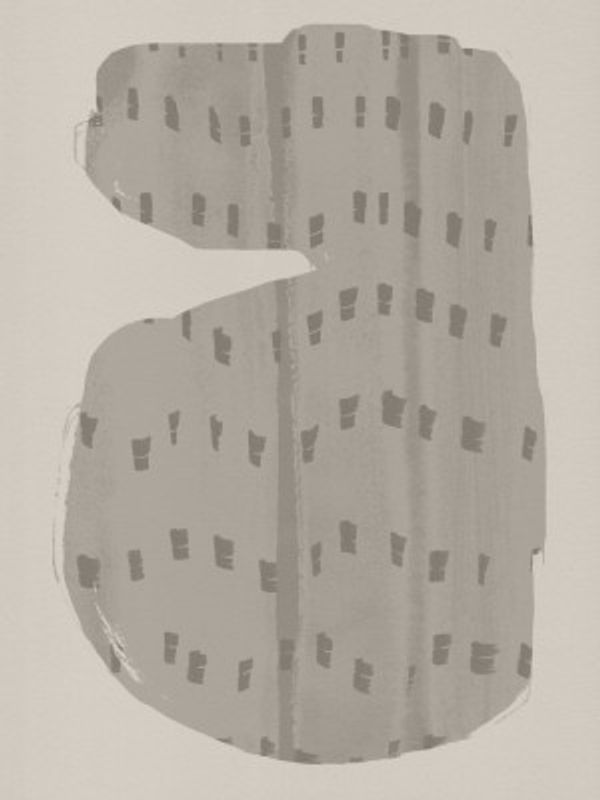 Organic Patterned Shape in grey and taupe on white.