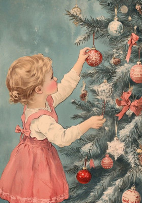 Young Girl At Chritmas Tree 1950s Style