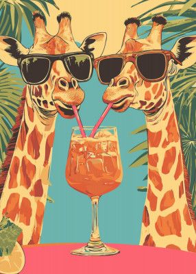 Giraffes Sharing a Drink