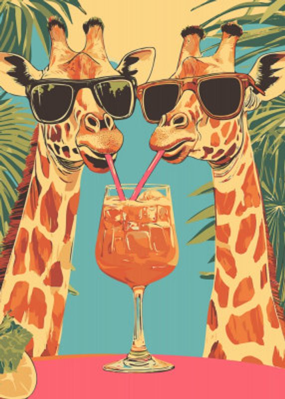 Giraffes Sharing a Drink