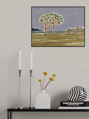 Stylized Trees Against A Tranquil Lake