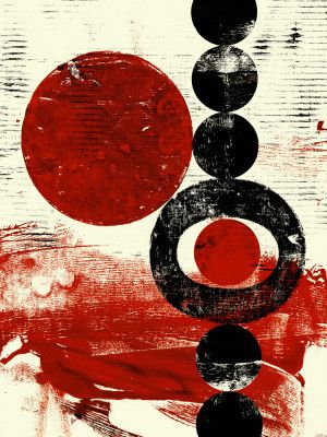 Geometric Shapes with Red and Black Circles