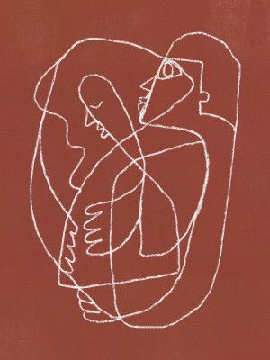 Couple hugging line art abstract