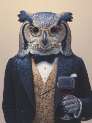 Owl In Midnight Blue Tuxedo