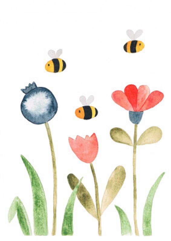 Wldflower Field With Bees In Watercolor