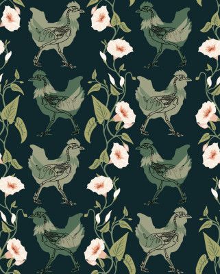 Gothic cottage chicken dark emerald pattern