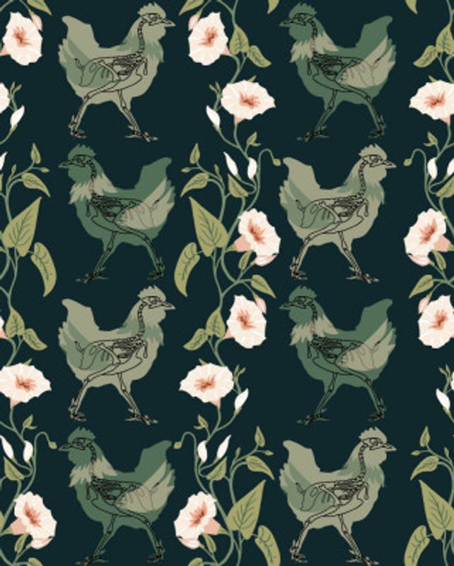 Gothic cottage chicken dark emerald pattern