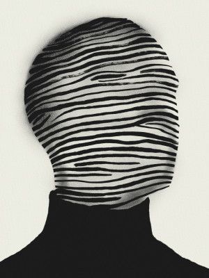 Abstract Head Wrapped In Black And White Stripes